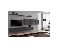 Price Factory - Ensemble meuble salon mural SWITCH VII design, coloris gris brillant. - Gris
