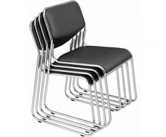 Lot de 4 chaises de bureau conférence visiteur empilable en similicuir noir - noir