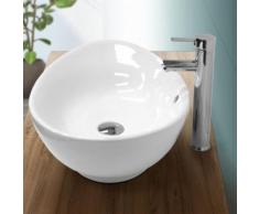 Lavabo vasque salle de bain ovale en céramique blanc suspendu/à poser 590x390mm