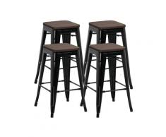 Yaheetech 4 Tabouret de Bar Design Industriel Tabouret Haut Bistrot Bois et Métal Vintage Hauteur