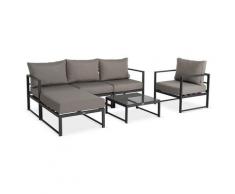 Salon de jardin 5 places Acatium en aluminium, structure anthracite et coussins taupe, design et