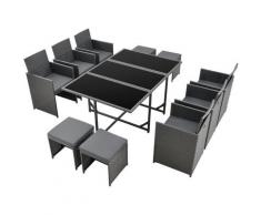 Salon de Jardin Design 10 Places Ensemble Table 6 Fauteuils 4 Tabourets Set de Meubles Extérieurs