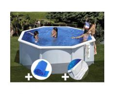 Kit piscine acier blanc Bora Bora ronde 3,20 x 1,22 m + Bâche à bulles + Tapis de sol - GRÉ