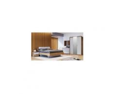 Chambre ASTO , blanc laqué et chêne clair 160x200 cm - ARMOIRE: avec armoire - Blanc