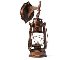 Rétro Antique Vintage Lanterne Rustique Lampe Applique Murale Luminaire Extérieur E27 (Or, Applique