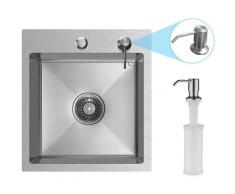 CECIPA Évier 1 Bac 40 x 45 CM, Évier Cuisine avec Distributeur de Savon + Siphon, Éviers Carrés en