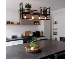 Lampe à suspension industrielle noire avec support à 4 lumières - Cage Rack Qazqa Moderne Luminaire