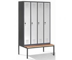 CP Vestiaire avec banc - largeur compartiments 300 mm, h x l x p 2090 x 1200 x 815 mm - gris noir /