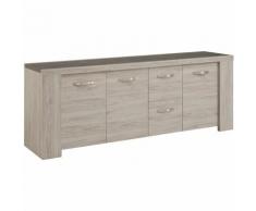 PARISOT Enfilade - Décor Gris Portofino et Beton Foncé - 4 portes + 1 tiroir - MALONE - L 230 x P