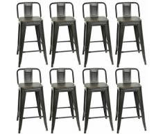 8PCS Tabouret Haut avec Dossier Bois Acier Noir