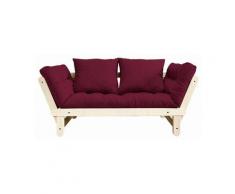 Banquette méridienne futon BEAT pin naturel tissu bordeaux couchage 75*200 cm. - bordeaux