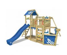 Aire de jeux Portique bois OceanFlyer avec balançoire et toboggan bleu Cabane enfant exterieur avec