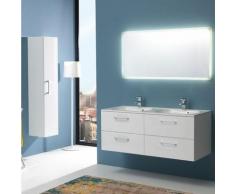 MEUBLE SALLE DE BAINS DE 120 CM AVEC QUATRE TIROIRS ET DOUBLE LAVABO BOSTON EN BLANC LUCIDE MIROIR