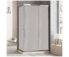 Cabine de douche rectangulaire à fermeture angulaire. 2 portes coulissantes et 2 panneaux fixes.