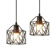 Lot de 2 Lustre Suspension Métal Noir, Plafonnier Salle à Manger Fer Forgé, Câble Réglable Ampoules