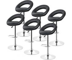 Tabouret de Bar Lot de 6 en Cuir Artificiel avec Poignée Réglage en Hauteur 82cm -102cm Rotatif à