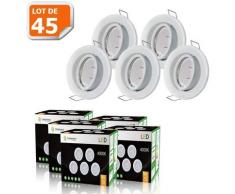 LOT DE 45 SPOT LED ENCASTRABLE COMPLETE ORIENTABLE BLANC AVEC AMPOULE GU10 230V eq. 50W, LUMIERE