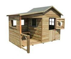 Soulet - Cabane en bois traité pour enfant avec préau et banc - Hacienda
