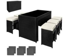 Tectake - Salon de jardin CAPRI 6 places Tabourets de bar en Résine Tressée et Aluminium Noir + 2
