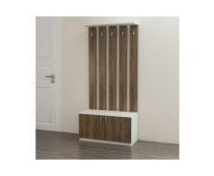 Deniz Meuble d'Entree Porte-manteau - avec portes, crochets, etageres -Blanc, Noyer en Bois, 85 x