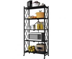 Étagère de Rangement Pliable en métal avec Roues, Étagère à 5 niveaux Noir pour Salon, Cuisine,