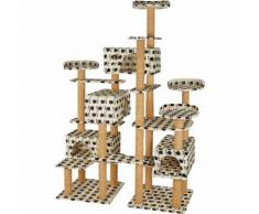 Arbre à Chat 214 cm CHARLY Griffoir géant avec 4 Cabanes 128 cm x 60 cm x 214 cm Beige Imprimé