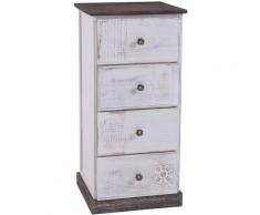 Table de chevet JUNA chiffonnier avec 4 tiroirs, en bois de paulownia blanc style vintage ethnique