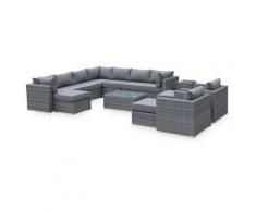 Salon de jardin haut de gamme en résine tressée arrondie VERONA 12 à 14 places Gris / Gris foncé