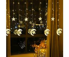 Rideau Lumineux, 138 LED Guirlande Lumineuse Rideau Fée Lumière Étoiles et Lunes, 2.5m x 1m