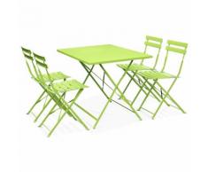 Salon de jardin bistrot pliable Emilia rectangulaire vert anis avec quatre chaises pliantes, acier