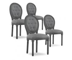 Lot de 4 chaises médaillon capitonnées Louis XVI tissu Gris bois Gris