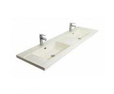 Double Vasque à poser 160 cm Lavabo de salle de bain Blanc Brillant