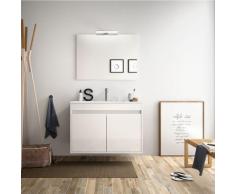 Meuble de salle de bain suspendu 80 cm Blanc laque avec deux portes | Avec miroir et lampe LED