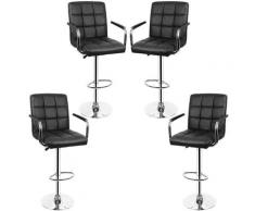 4PCS NOIR Tabouret pour bar cuisine haut tournant réglable avec dossier et avec accoudoirs