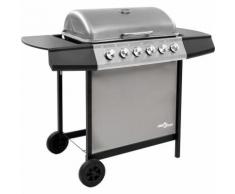 Barbecue gril à gaz avec 6 brûleurs Noir et argenté