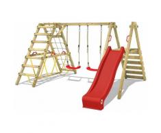 Portique balançoire Aire de jeux Smart Shake avec toboggan rouge - extension d'escalade - Wickey