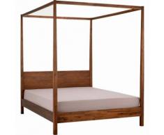 Lit double 160x200 cm avec baldaquin en bois d'acacia - MISO 8281 - Marron