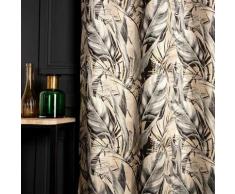 Rideau Tamisant 135 x 280 cm à Oeillets Jacquard Editeur Beige Motif Plumes Satiné Noir Blanc
