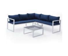 Salon de jardin modulable IBIZA en tissu bleu 4 places - aluminium blanc