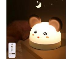 Veilleuse Enfant 3-en-1 Réveil et Veilleuse 7 Couleurs LED Portable Souris Horloge de Chevet en