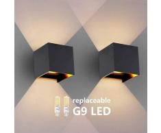 2 Pièces Appliques Murales, Appliques Murales Interieur/Extérieur 3.8W 3000K G9 LED remplaçable,