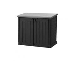 Coffre en résine de jardin multifonctions Noir & Gris - 1200L Toit plat SIO MAX (avec vérins)