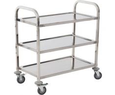 Chariot de service desserte de cuisine à roulettes 3 étagères 85L x 45l x 90H cm acier inox. chromé