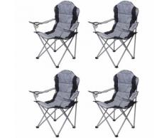4x Chaise de camping HHG-041, chaise pour pêcheur, pliable, rembourré ~ gris