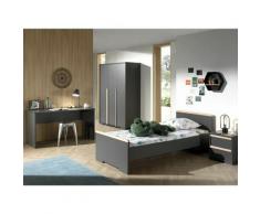 Pack - Lit Enfant, Chevet, Armoire & Bureau london Gris Anthracite - Paris Prix