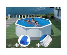 Kit piscine acier blanc Fidji ronde 3,70 x 1,22 m + Bâche à bulles + Tapis de sol - GRÉ