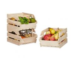 Relaxdays - Cagette en bois empilable boîte rangement nature lot de 3 caisses HxlxP: 20 x 27,5 x 38
