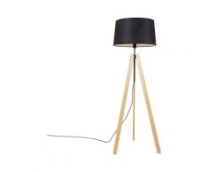 Lampadaire Moderne abat-jour bois lin noir trépied 45 cm - Telu Moderne Luminaire interieur - Qazqa