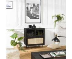 Buffet noir 2 portes coulissantes en verre 1 porte abattante cannage - Noir