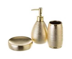 Lot de distributeur porte-savon et porte-brosse à dents en céramique contemporaine dorée